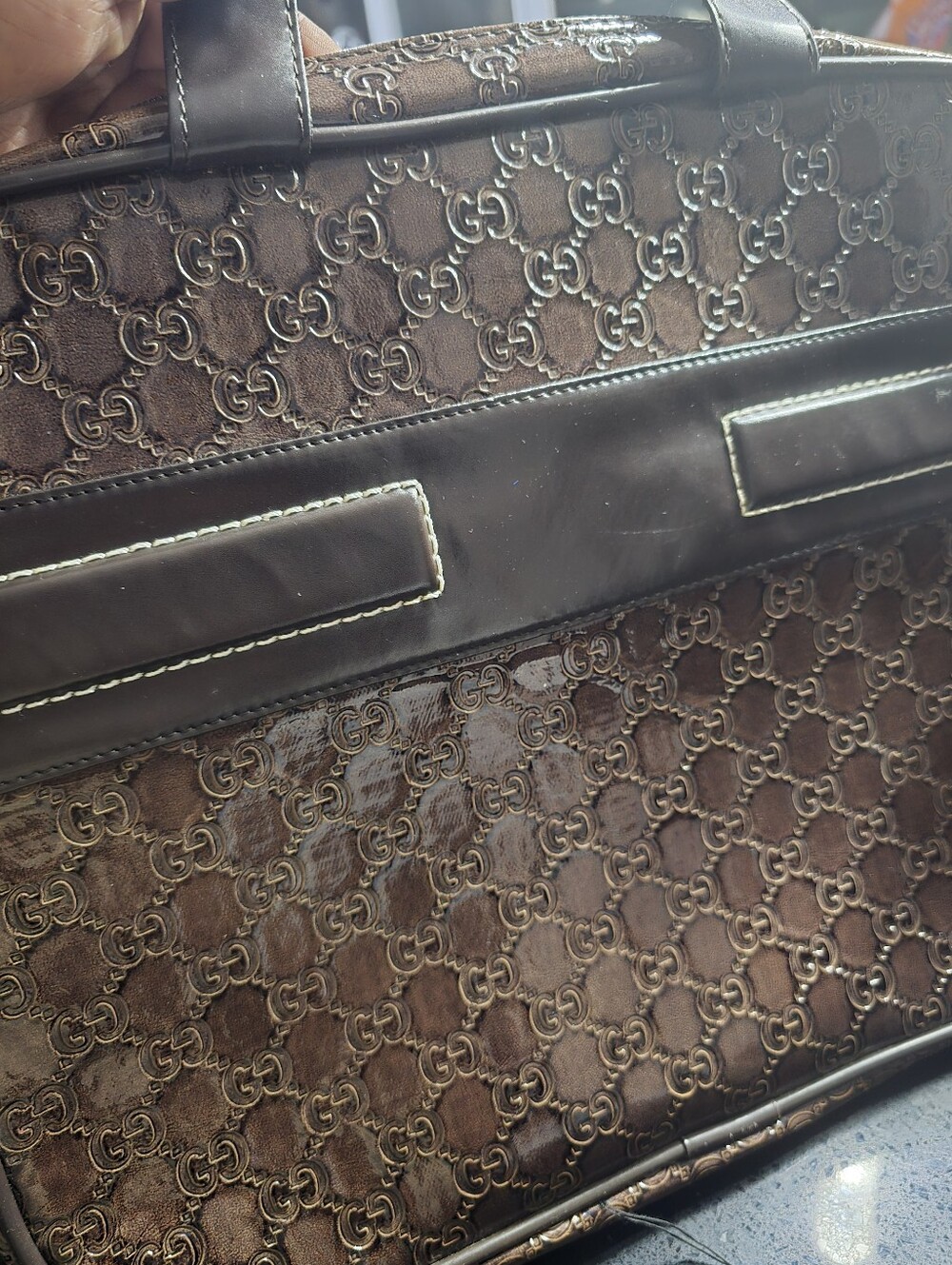 Gucci Brown Monogram Briefcase with Dark Leather Trim